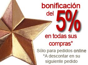 Bonificación del 5% en todas sus compras realizadas a través de nuestra tienda virtual.