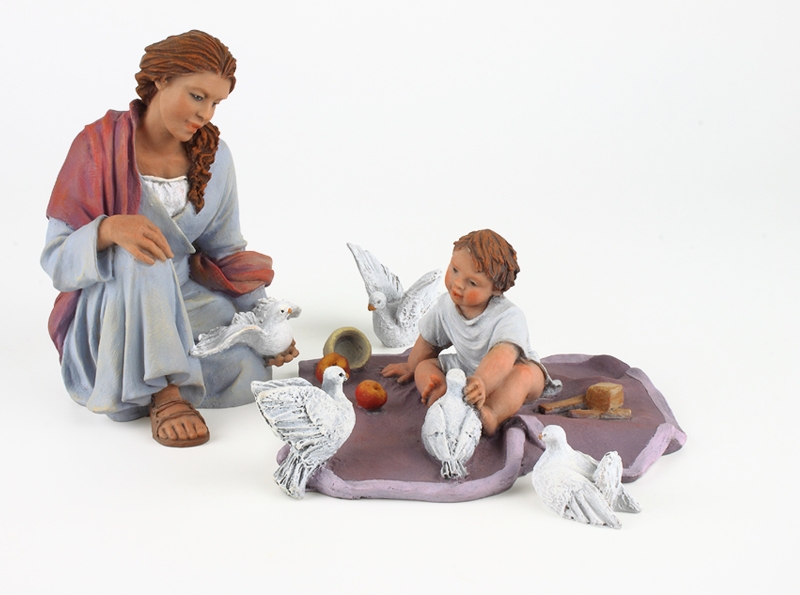 Grupo María y Jesús jugando con palomas 20 cm.